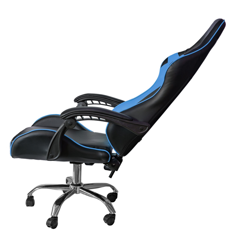 Chaise de bureau gaming inclinable en éco-cuir Bleu et Noir 64x53x h123-133 cm