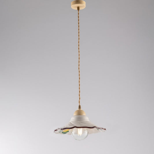 Lustre creux en tissu Décape Marron avec abat-jour une lumière en céramique 30x h15 cm