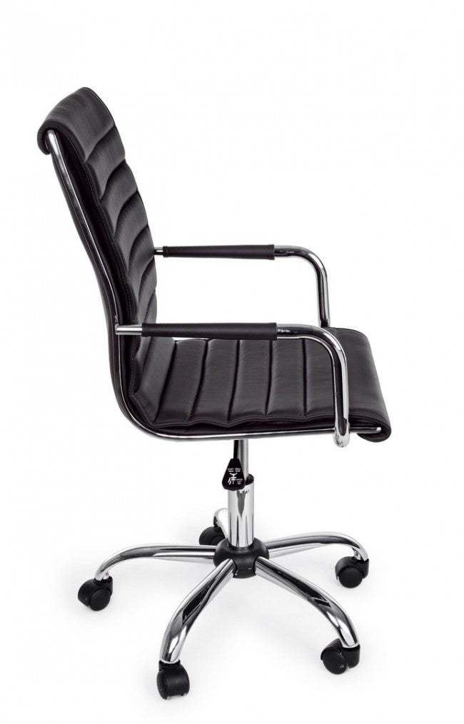 Fauteuil de bureau PERTH noir, réglable en hauteur avec accoudoirs et roulettes en simili cuir