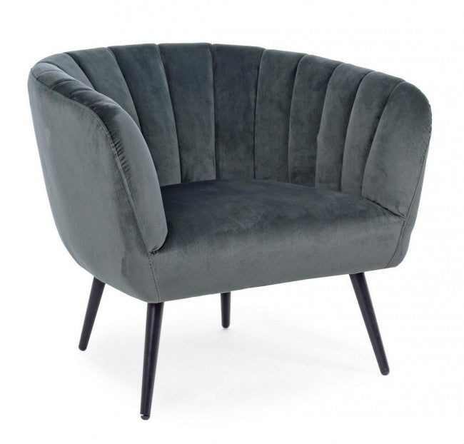 Fauteuil Avril en métal gris et velours