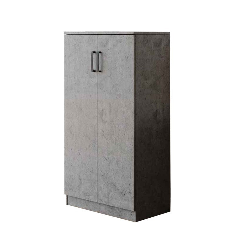Meuble à chaussures polyvalent en bois mélaminé gris ciment 2 portes h130x71x38