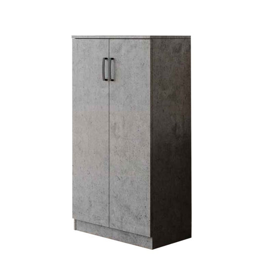 Meuble à chaussures polyvalent en bois mélaminé gris ciment 2 portes h130x71x38