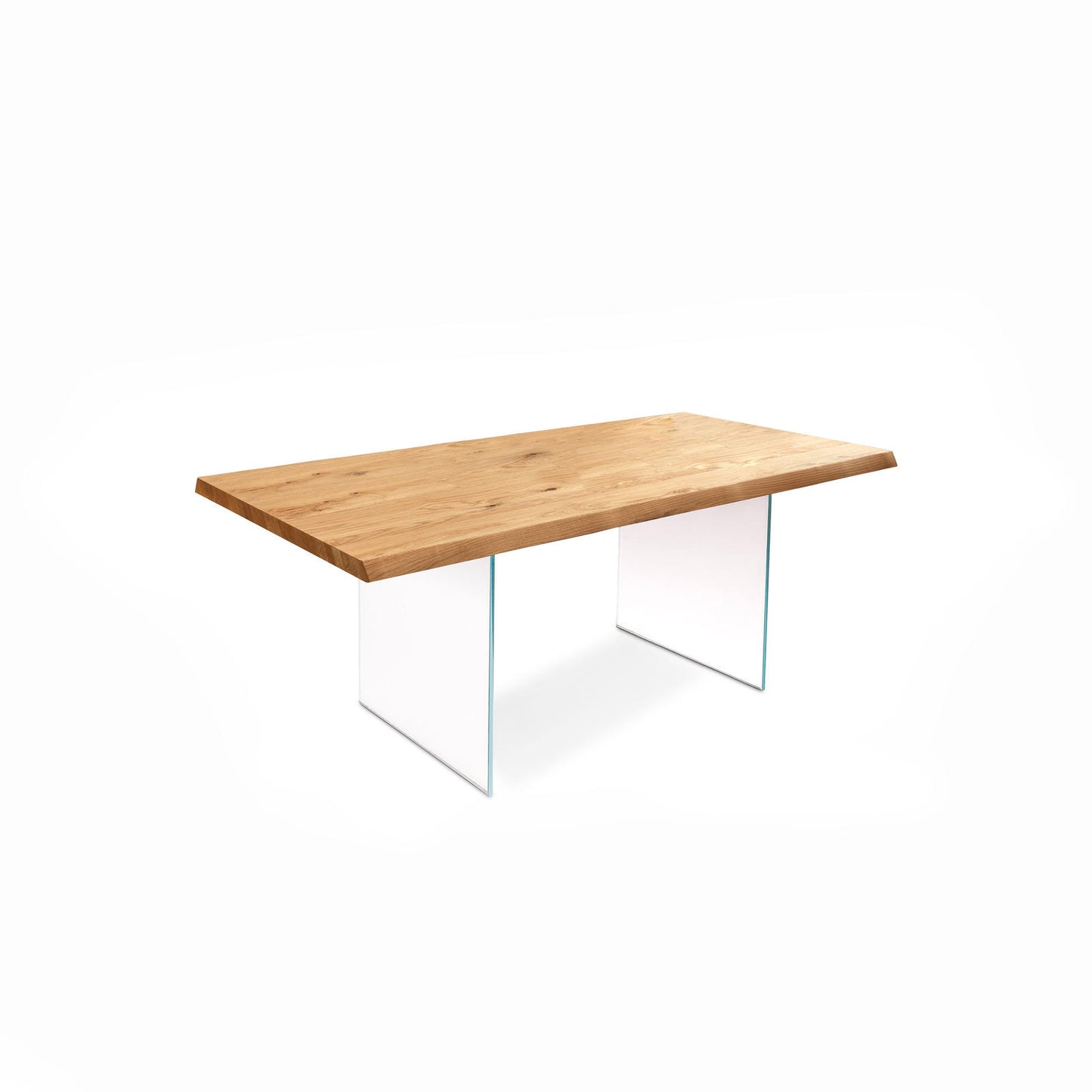 Table en placage de chêne et pieds en verre trempé 160x76h cm
