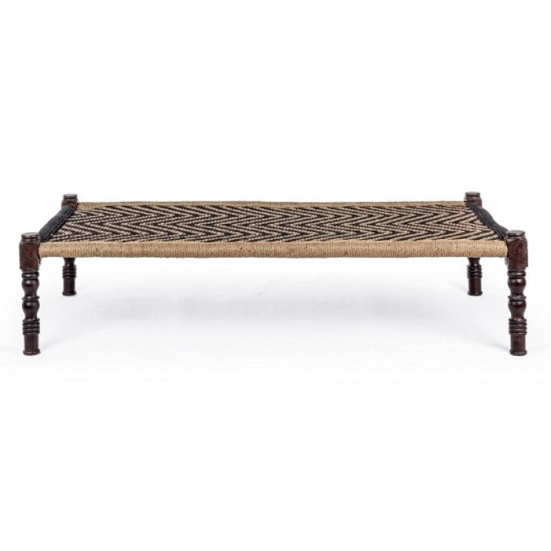 KHAT TAMIL Banquette ethnique en bois noir 176x86x h46 cm