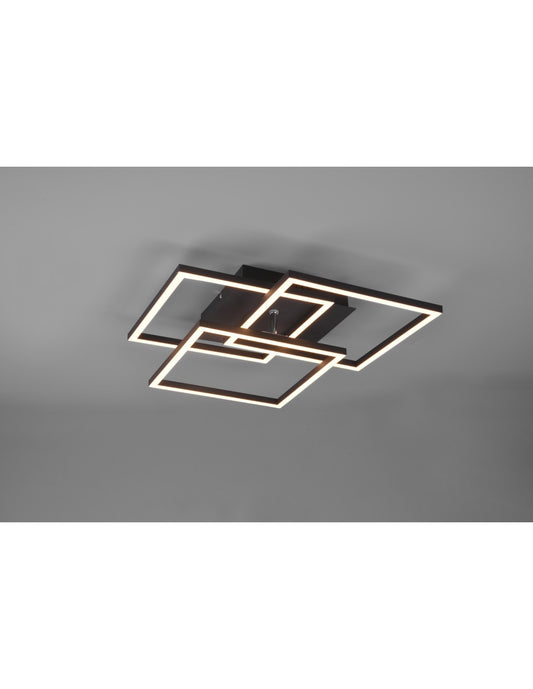 Plafonnier 3 Carrés Réglables Variateur LED Mobile Noir Trio Lighting