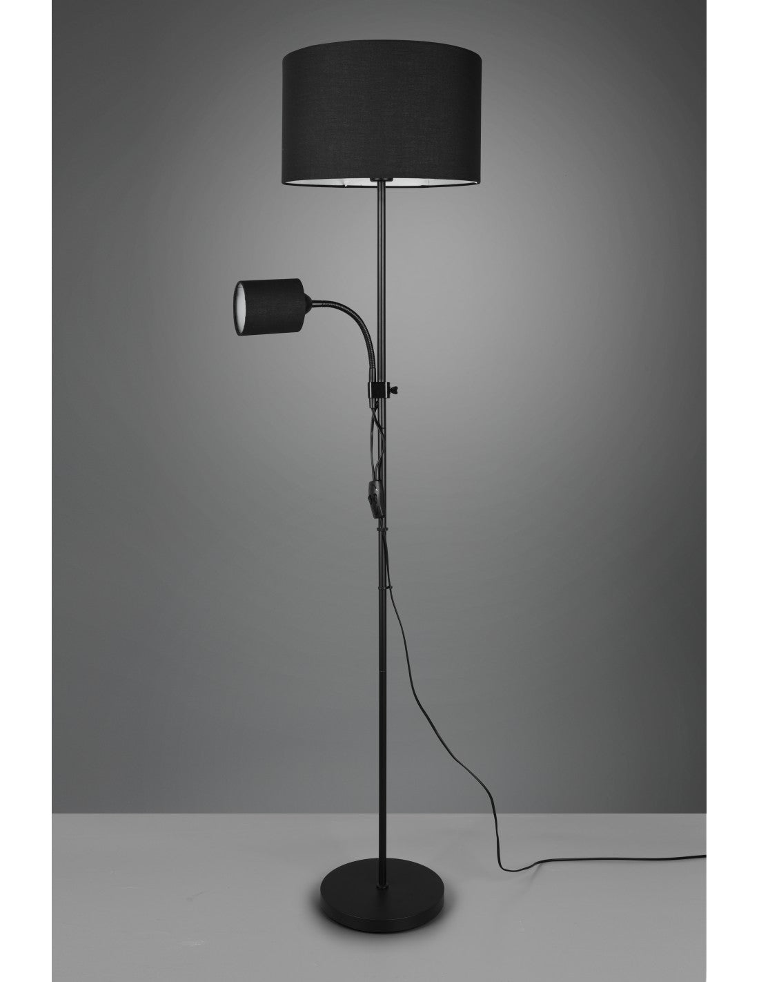 Lampadaire Owen 1xE27+Spot Noir et abat-jour tissu L36 cm Trio Lighting