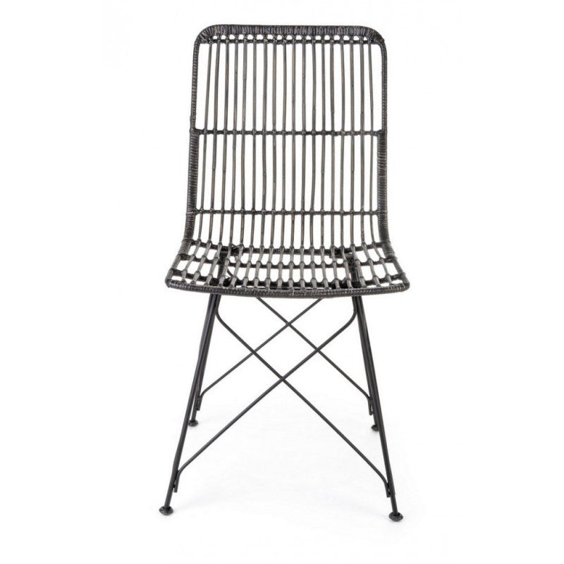 Chaise de style contemporain en acier et kubu Noir LUCILA 45x55x h85 cm