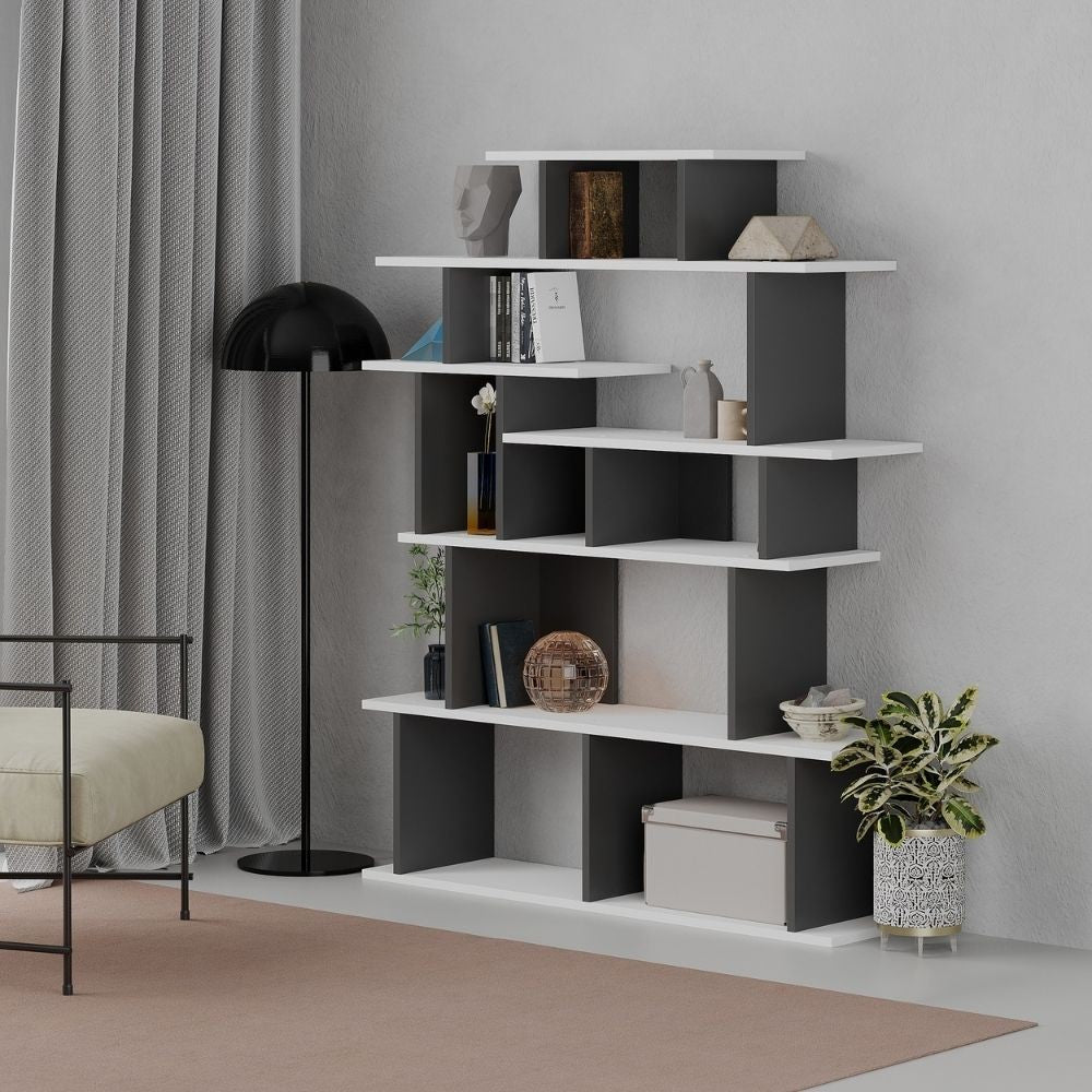 Bibliothèque design Apollon en blanc anthracite