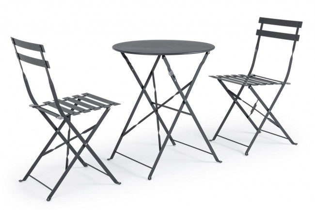 Salon de jardin Bizzotto anthracite table et chaises Bistrot