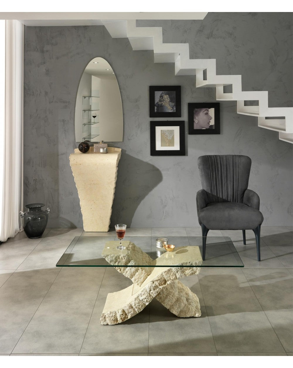 Table basse beige transparent 70 cm x 120 cm H. 40 cm