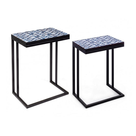 Lot de 2 tables basses NEAPOLIS en acier avec plateau en MDF décoré d'impression 62,5h 56h cm