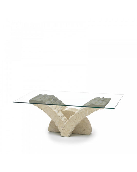 Table basse beige transparent 70 cm x 120 cm H. 40 cm