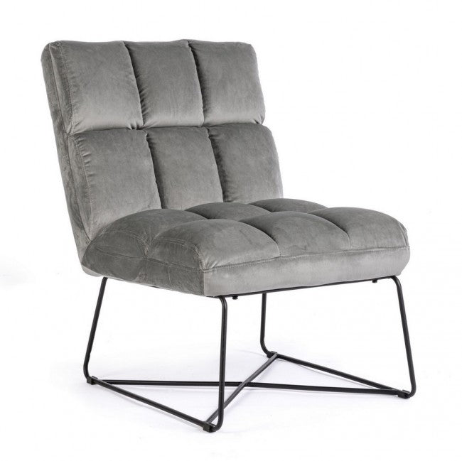 Fauteuil Lizzie en velours gris avec pieds en métal