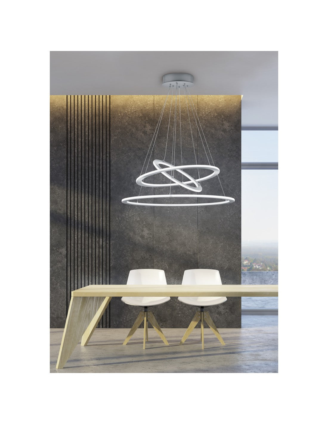Suspension LED dimmable 3 anneaux Durban Nickel Ø80 cm Trio Lighting