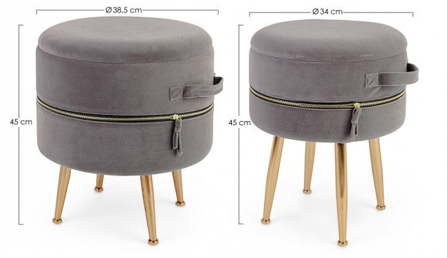 Set 2 Tabouret de rangement effet velours Pavlina Gris Foncé