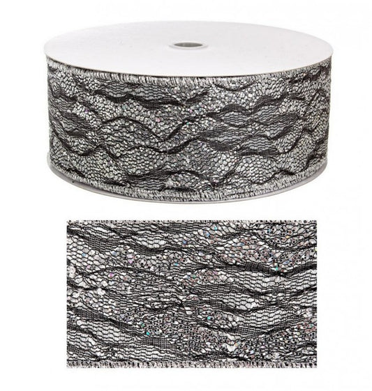 6x ruban de dentelle à paillettes C argenté 20M