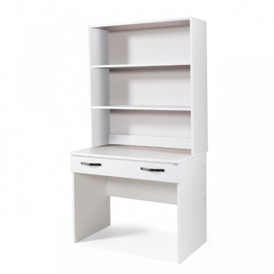 Bureau avec tiroir pour chambre ou bureau avec bibliothèque blanche, poste informatique
