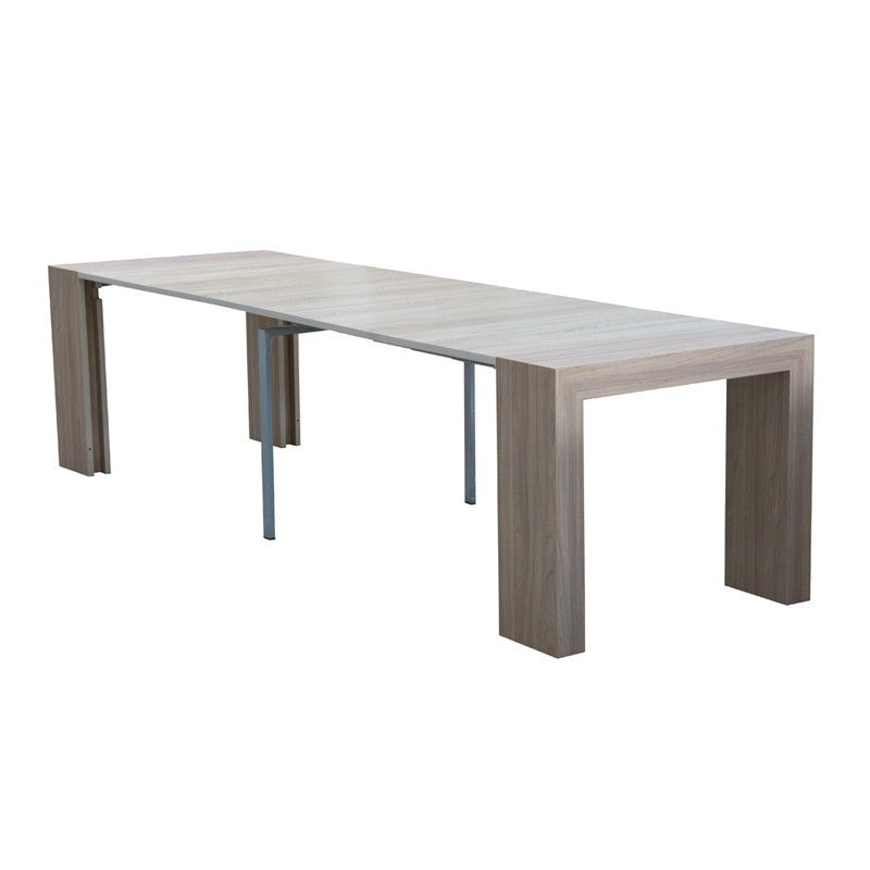 Table console extensible avec structure pliante, finition orme, 90x50-300 cm