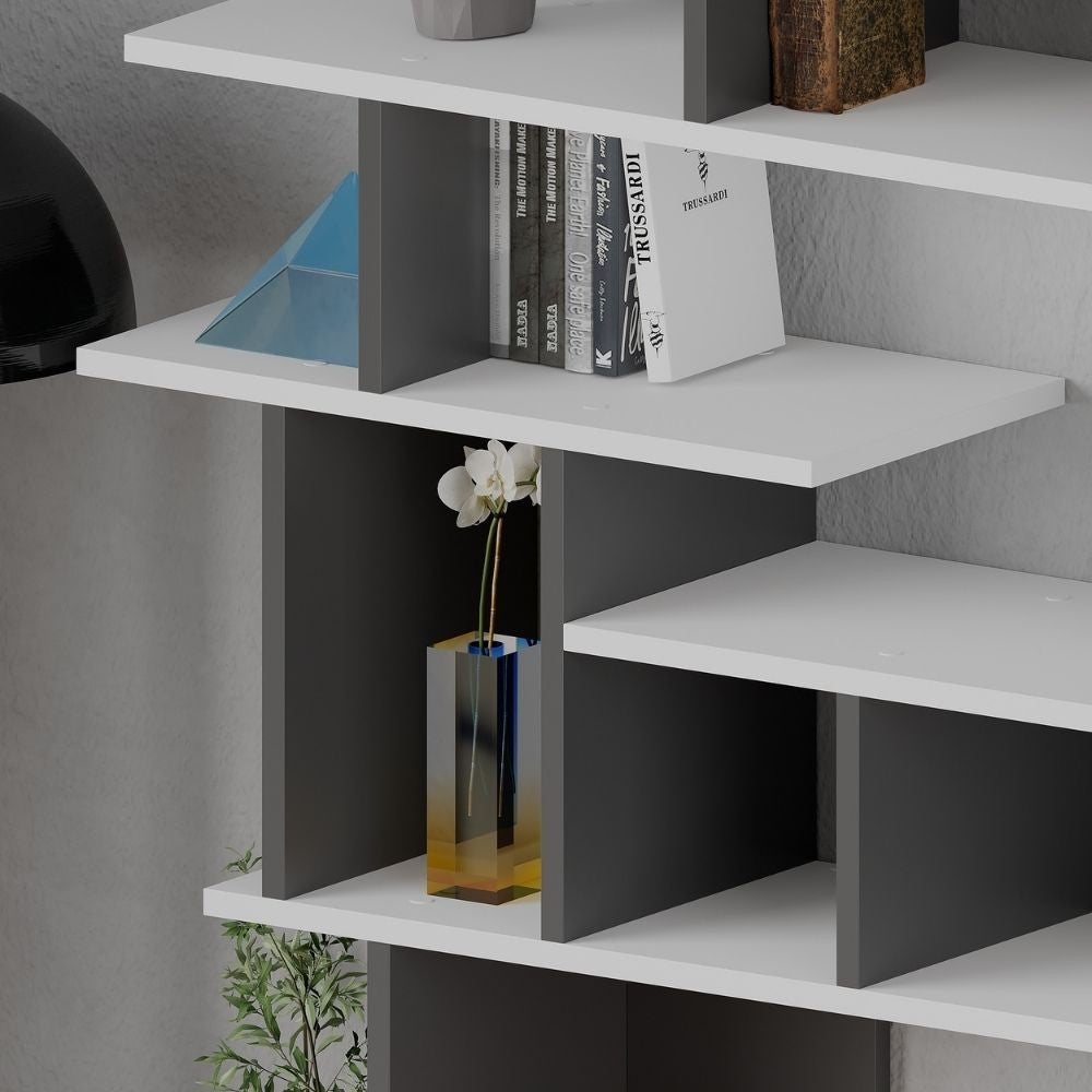 Bibliothèque design Apollon en blanc anthracite