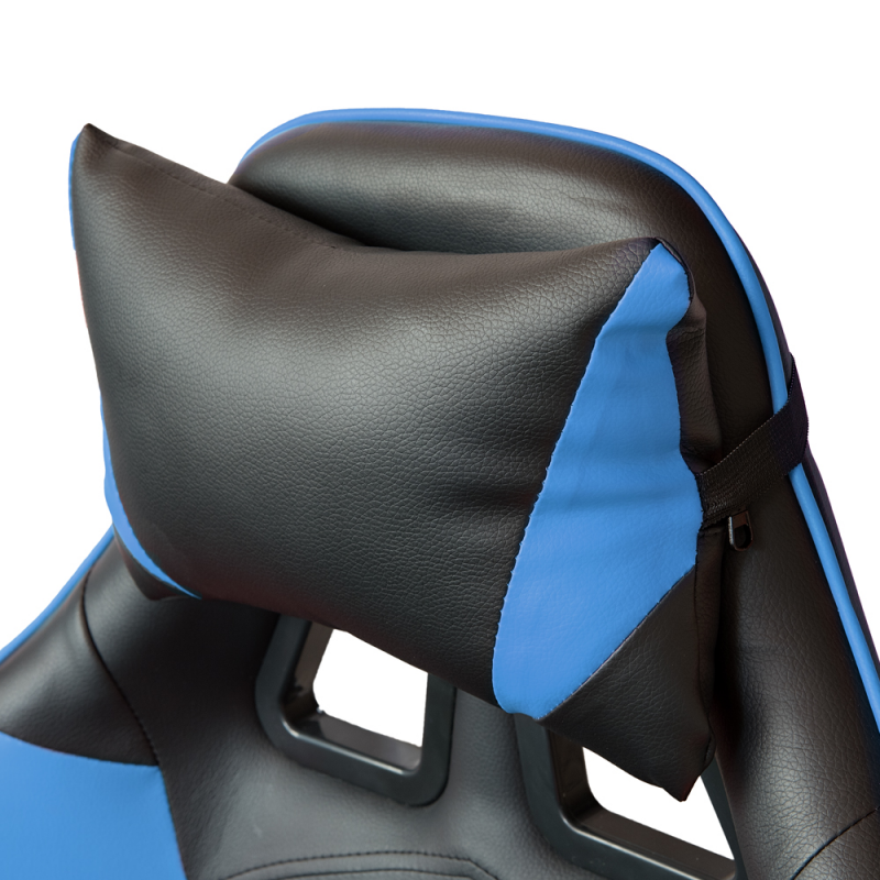 Chaise de bureau gaming inclinable en éco-cuir Bleu et Noir 64x53x h123-133 cm