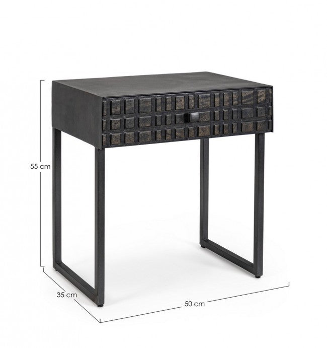 Table basse noire 1 tiroir en bois style industriel 50x35x55