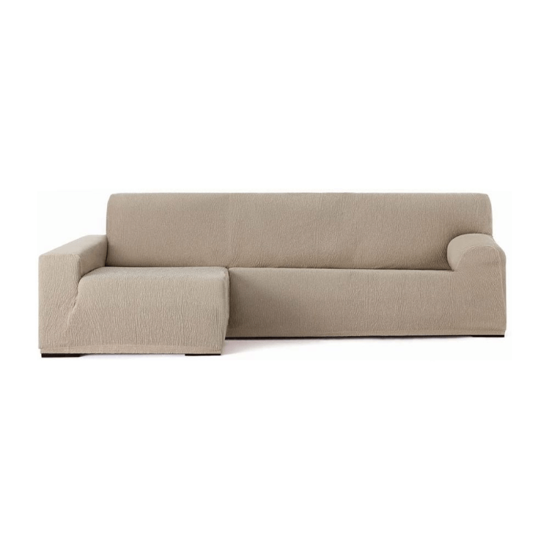 Housse de canapé élastique Troya péninsule gauche beige accoudoir long 250/310