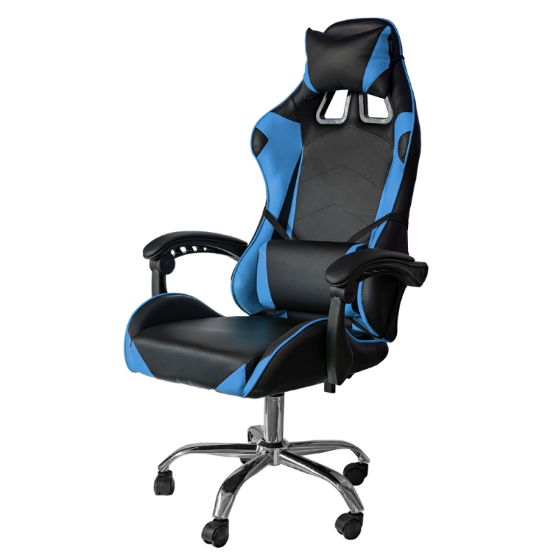 Chaise de bureau gaming inclinable en éco-cuir Bleu et Noir 64x53x h123-133 cm