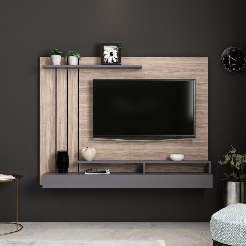 Élément TV mural en noyer avec détails anthracite 157x21xh.120 cm 
