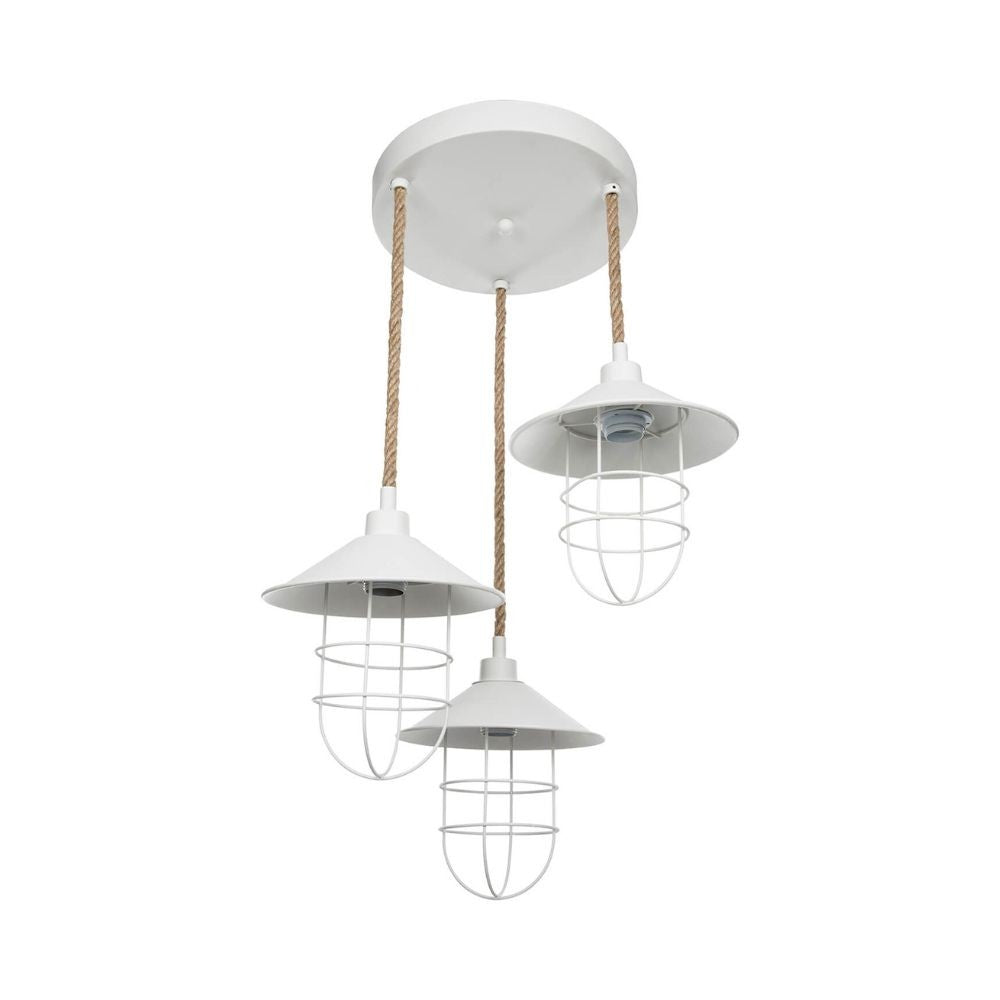 Bulut ASZ0632 suspension 3 lumières en métal blanc et corde