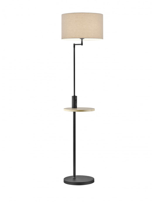 Lampadaire moderne noir Claas avec étagère et port USB Trio Lighting