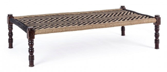 KHAT TAMIL Banquette ethnique en bois noir 176x86x h46 cm