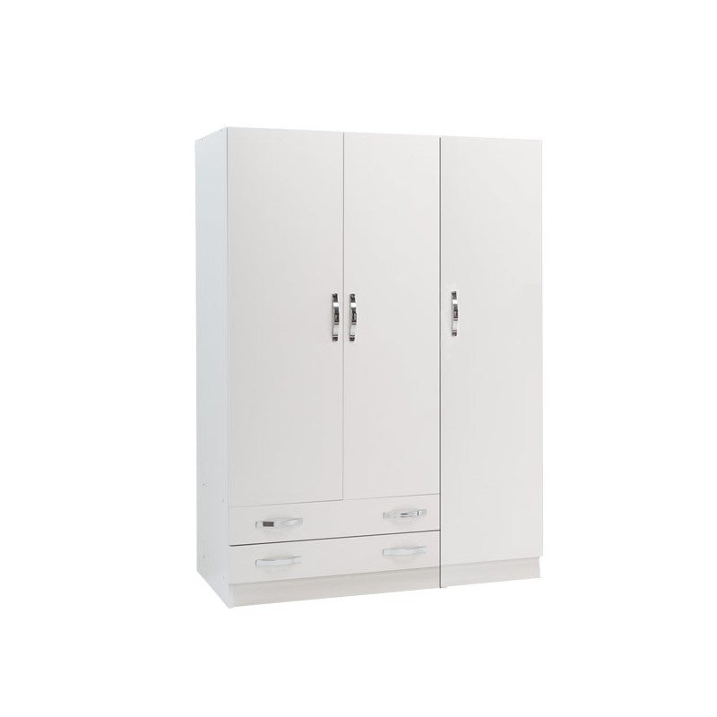 Armoire 3 portes avec commode en frêne blanc 135x52xH 210 cm
