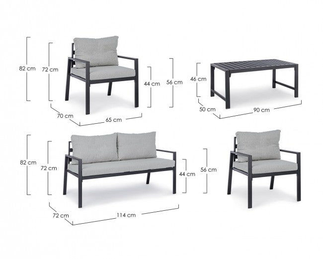 Salon de jardin anthracite avec coussins déhoussables