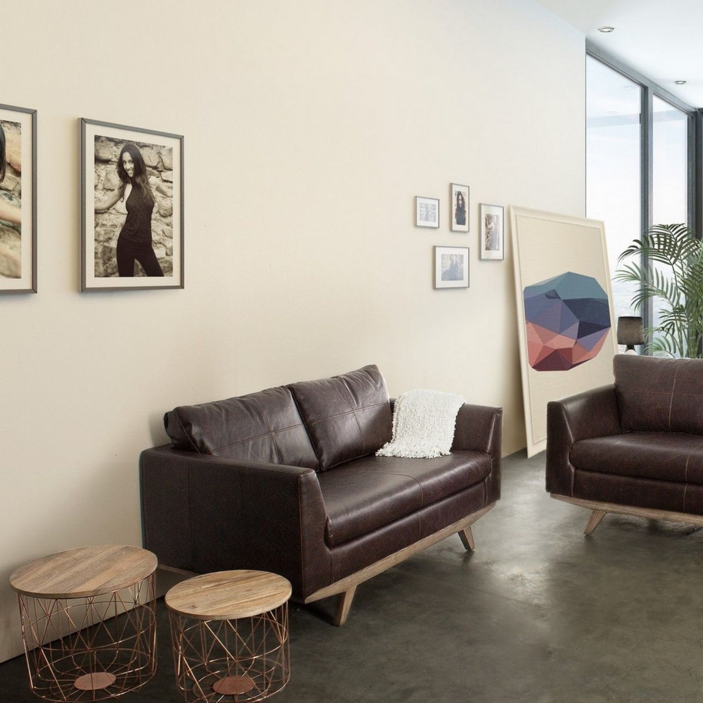 Ensemble de 2 tables basses avec récipient et tissage de cuivre