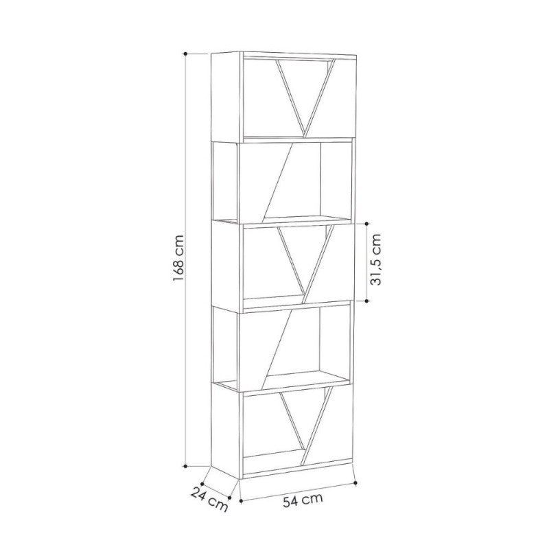 Bibliothèque anthracite avec 5 étagères Structure 54x24xh.168 cm 