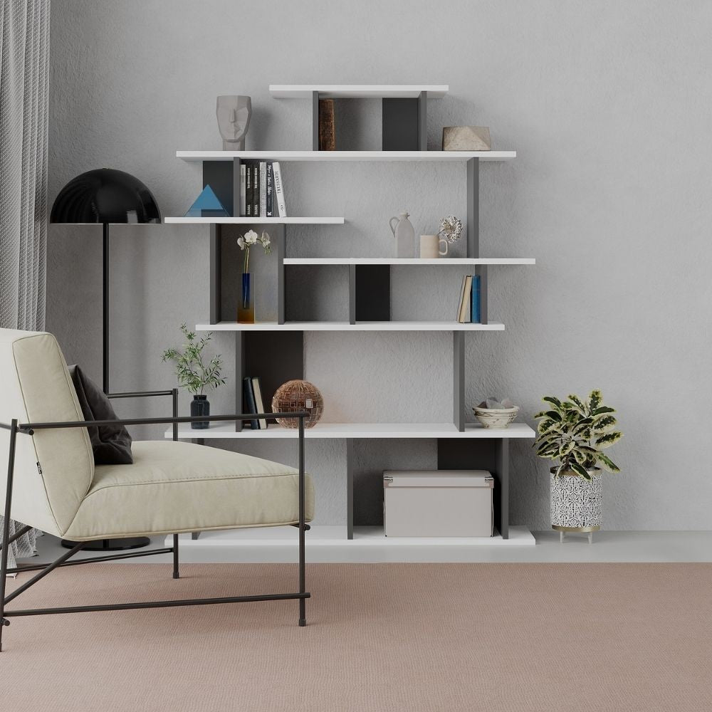 Bibliothèque design Apollon en blanc anthracite