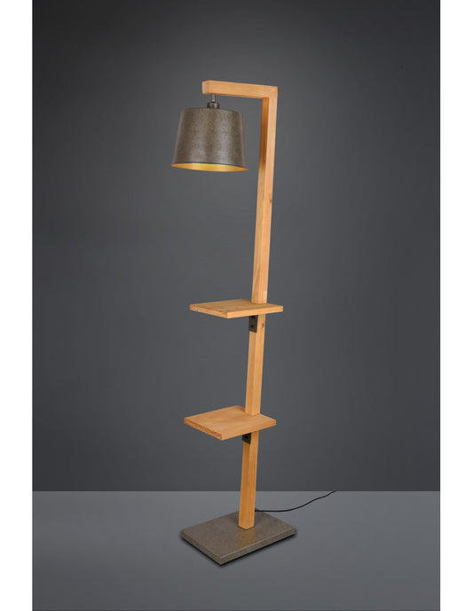 Lampadaire Vintage Etagères en Bois Abat-Jour Nickel Rodrigo Trio Lighting