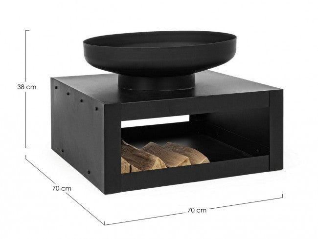 Brasero avec support en bois noir Salon de jardin Efesto
