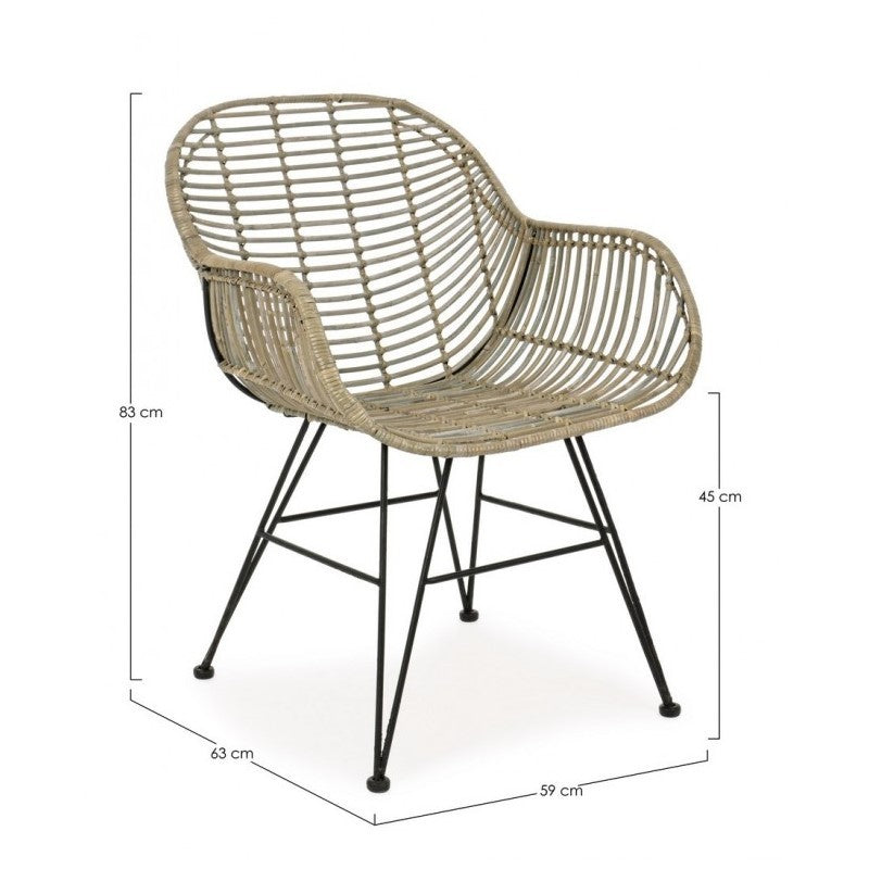 Chaise Raquel avec accoudoirs en fibres naturelles