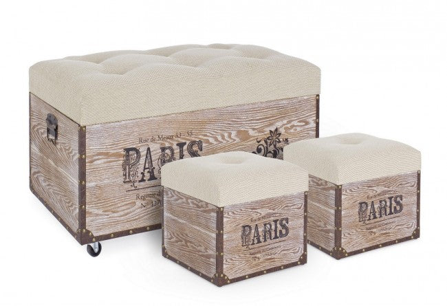 Lot de 3 poufs en MDF Beige TAVEL PARIS