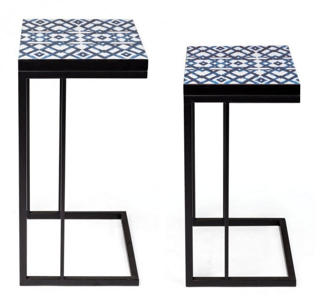 Lot de 2 tables basses NEAPOLIS en acier avec plateau en MDF décoré d'impression 62,5h 56h cm