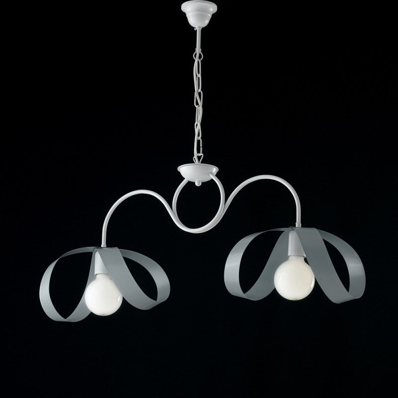 Lustre suspension moderne en fer gris blanc à deux lumières 82x h35 cm