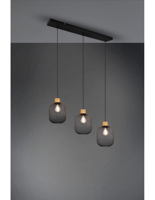 Lampe à suspension Calimero 3xE27 en maille métallique noire L80 cm Trio Lighting