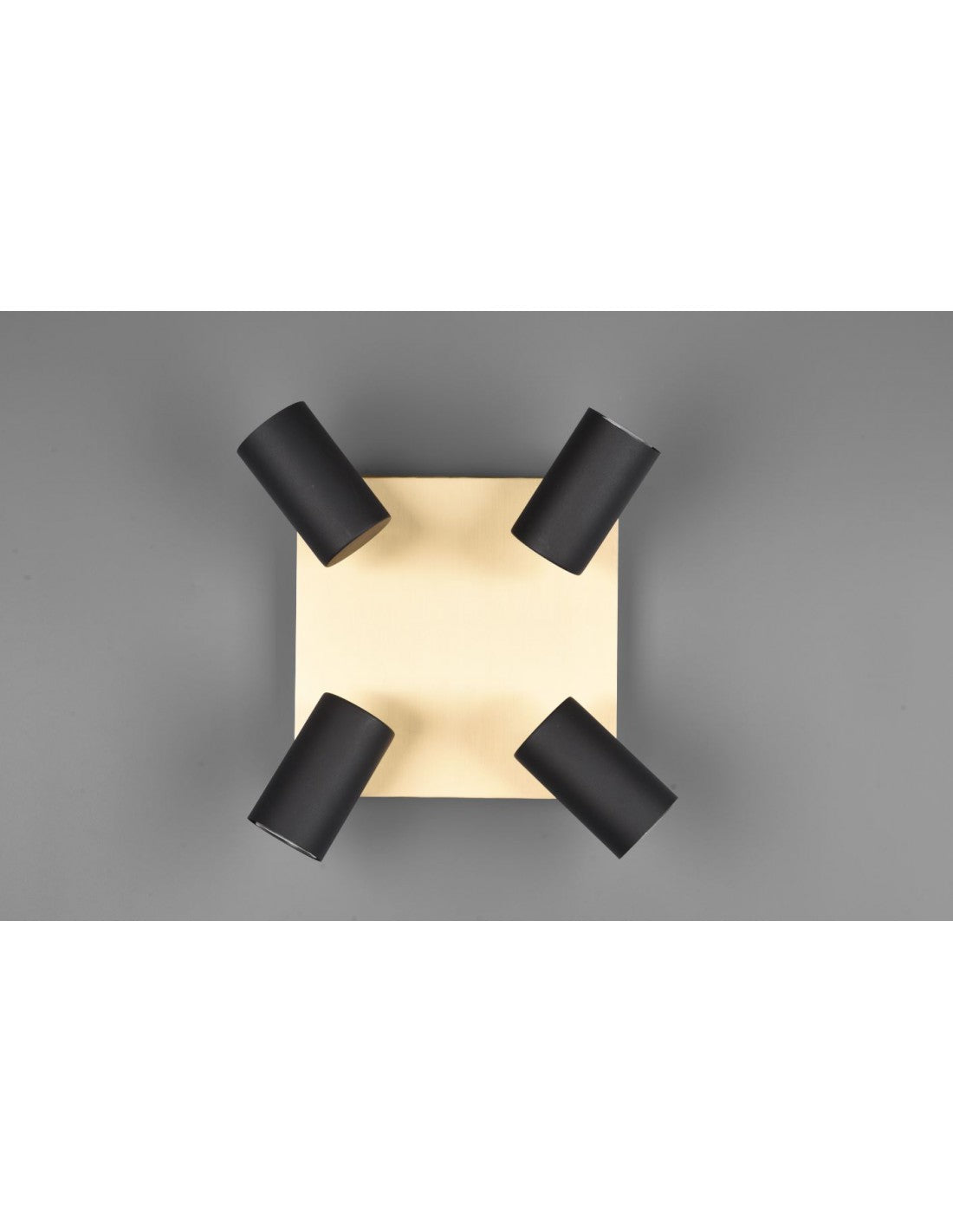 Spot Marley Plaque Carrée Dorée 4 Spots Cylindriques Noirs Ajustables Trio Lighting