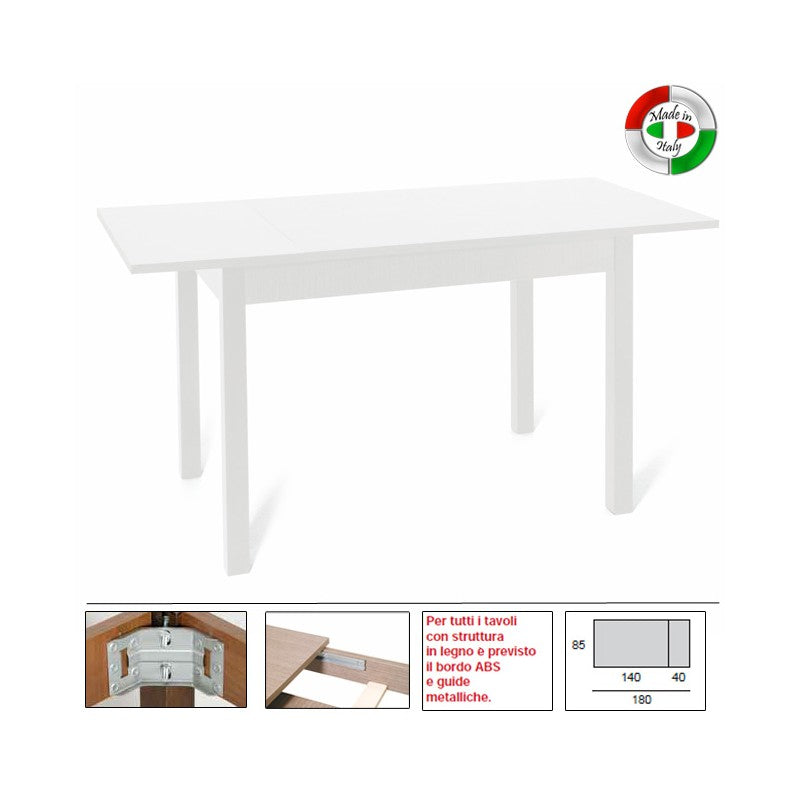 Table à manger extensible en frêne blanc en bois mélaminé 85x140-180 cm