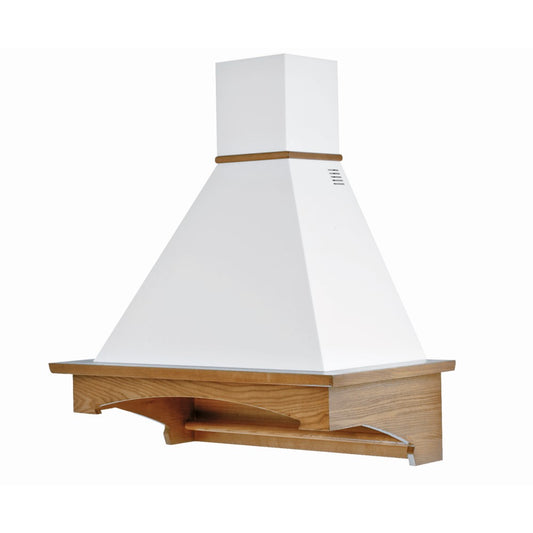 Hotte de cuisine rustique blanche VIENNA avec cadre en bois incrusté couleur noyer 90 cm