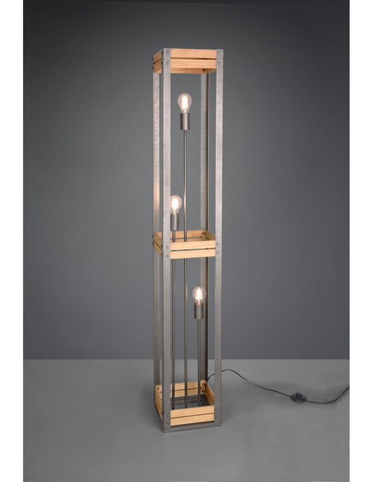 Lampadaire Vintage Rustique Bois Naturel Khan Nickel Antique H153 cm Trio Lighting