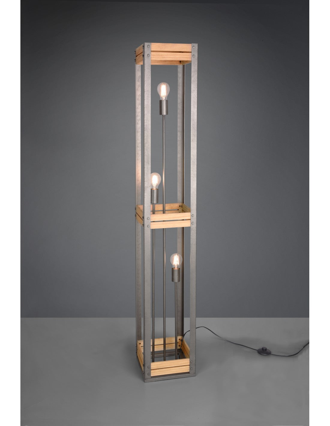 Lampadaire Vintage Rustique Bois Naturel Khan Nickel Antique H153 cm Trio Lighting