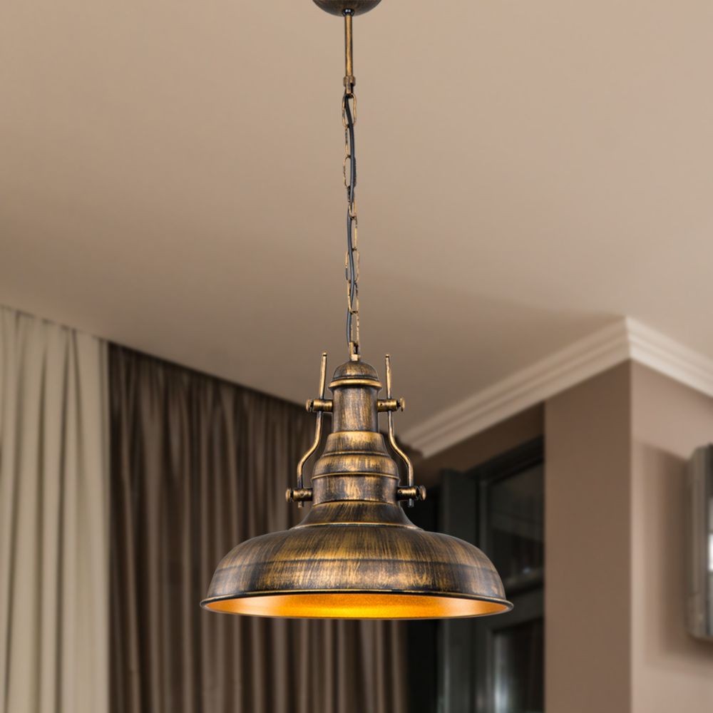 Lampe à suspension Tarus style industriel or antique MDL4468