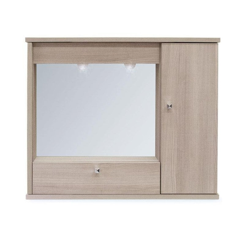 Meuble de salle de bain moderne miroir 1 porte avec abattant orme h.61x73x14